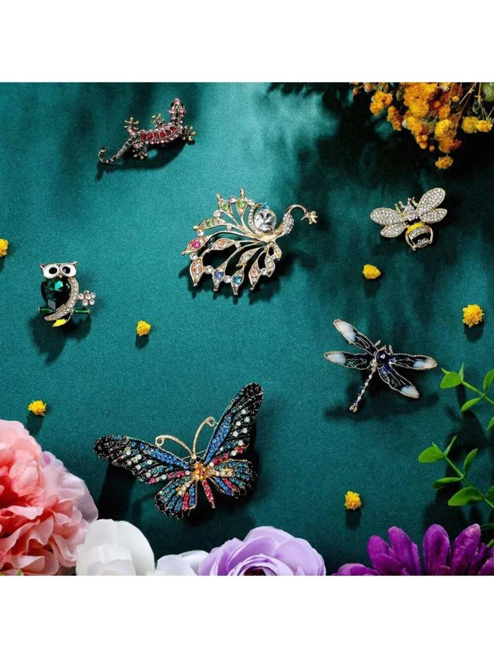 Vintage Rhinestone Brooch Set - 12 Pcs Women’s Pins, Elegant Accessories